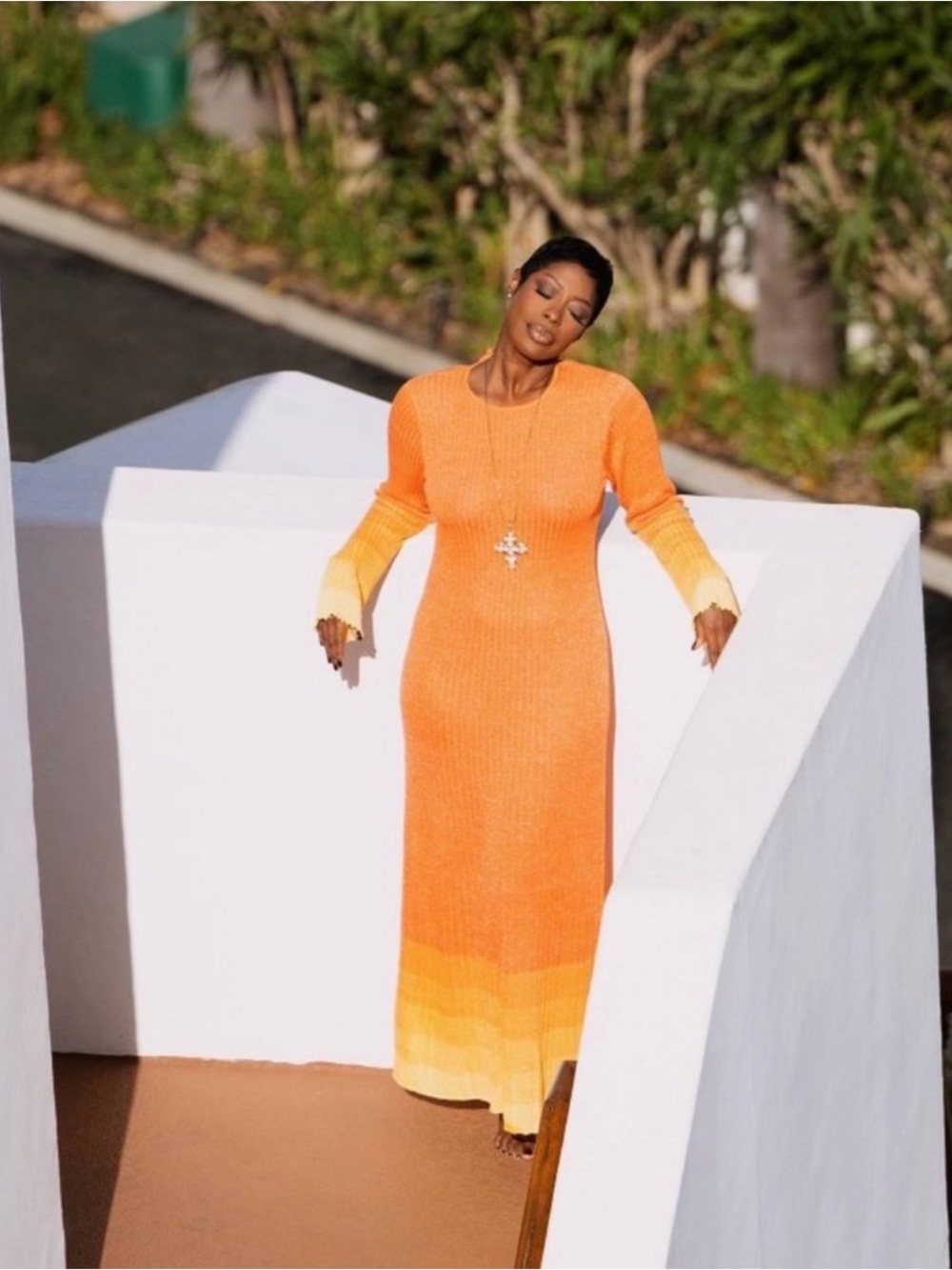 Jenee Naylor x Target Future Collective Long Sleeve Orange Ombre Knit Maxi Dress